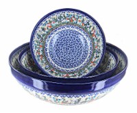 Blue Rose Polish Pottery Garden of Eden 3 Piece Serving Bowl Set