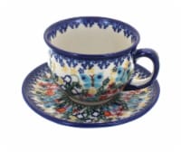Blue Rose Polish Pottery Garden of Eden Cup & Saucer