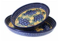 Blue Rose Polish Pottery Grapes Oval Baker Set