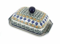 Blue Rose Polish Pottery Herb Garden Butter Dish