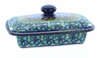 Blue Rose Polish Pottery Mardi Gras Butter Dish