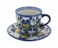 Blue Rose Polish Pottery Pansies Cup & Saucer