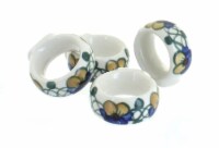 Blue Rose Polish Pottery Pansies Napkin Ring Set