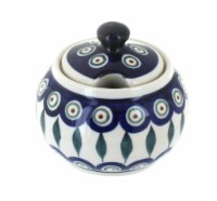 Blue Rose Polish Pottery Peacock Sugar Bowl
