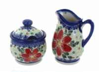 Blue Rose Polish Pottery Pointsettia Cream & Sugar Set