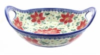 Blue Rose Polish Pottery Pointsettia Deep Bowl with Handles