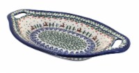 Blue Rose Polish Pottery Reindeer Delight Bread Tray with Handles