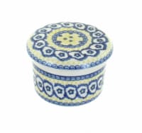 Blue Rose Polish Pottery Saffron French Butter Dish