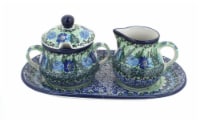 Blue Rose Polish Pottery Sapphire Fields Cream & Sugar Set with Tray