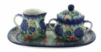 Blue Rose Polish Pottery Sofia Small Cream & Sugar Set with Tray
