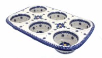 Blue Rose Polish Pottery Spring Blossom Muffin Pan