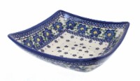 Blue Rose Polish Pottery Spring Blossom Square Serving Dish