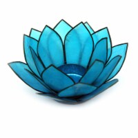 Turquoise Blue Capiz Shell Lotus Flower Small Tealight Candle Holder