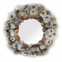 Natural Oyster and Cone Shell Frame Small Round Wall Mirror 9.5 Inch Diameter