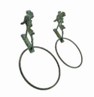Pair of Cast Iron Bird Towel Holder Rings Verdigris Finish