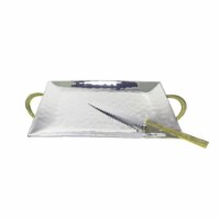 11 x 16 in. Stainless Steel Challah Board with Knife Gold handles