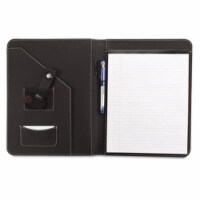 Leather-Look Pad Folio- Inside Flap Pocket w/Card Holder- Black