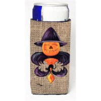 Halloween Pumpkin And Bat Fleur De Lis On Faux Burlap Michelob Ultra bottle sleeves For Slim