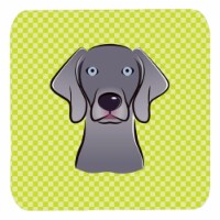 3.5 x 3.5 In. Checkerboard Lime Green Weimaraner Foam Coasters, Set Of 4