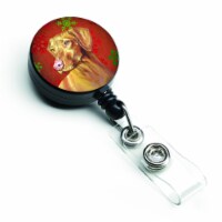 Vizsla Red & Green Snowflakes Holiday Christmas Retractable Badge Reel