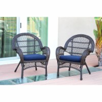 W00208-C-2-FS011-CS Espresso Wicker Chair with Blue Cushion - Set of 2