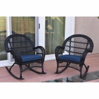 W00211-R-2-FS011 Santa Maria Black Wicker Rocker Chair with Blue Cushion - Set of 2