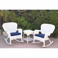 W00213-2-RCES011 Windsor White Wicker Rocker Chair & End Table Set with Blue Cushion Perspective: Main