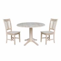42  Round Solid Wood Table with Two Chairs -Unfinished