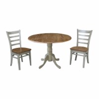 42  Solid Wood Distressed Hickory/Stone Drop Leaf Table With 2 Emily Chairs
