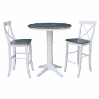36  Solid Wood Round Extension Dining Table With 2 Stools in White/Gray