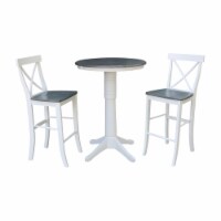30  Round Wood Bar Height Table With 2 X-back Stools in White/Heather Gray