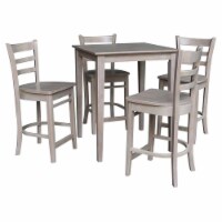 30  x 30  Solid Wood Counter Height Table in Washed Gray Taupe & 4 Stools