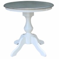 30 in. Round Top Wood Pedestal Dining Table in White/Heather Gray