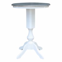 30 in. Round Top Pedestal Bar Height Wood Dining Table in White/Heather Gray