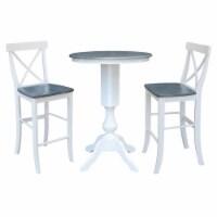 30  Round Wood Bar Height Table With 2 X-back Stools in White/Heather Gray