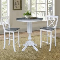36  Round Wood Bar Height Table With 2 X-back Stools in White/Heather Gray