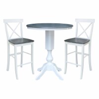 36  Round Wood Extension Bar Height Table and 2 Stools in White/Heather Gray
