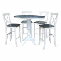 36  Round Wood Extension Bar Height Table and 4 Stools in White/Heather Gray