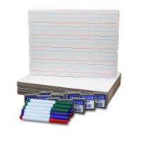 9x12 Two Sided Magnetic Red & Blue Ruled/Magnetic Dry Erase Boards+Erasers+Colored Pens-12PK