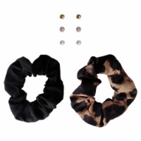 Stud Earring & Black Print Scrunchie Set Perspective: Main