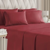 CGK Linens 6 Piece Microfiber Solid Sheet Set - Queen - Burgundy
