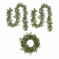 Pre-Lit LED Holly Berry Wreath and Garland Assortment White Lights - National Tree Company