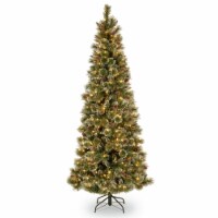 6.5' Pre-Lit Glittery Bristle Slim Pine Artificial Christmas Tree Clear Lights - National
