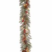 9'x12  Feel Real Snowy Bristle Berry Garland with Red Berries, Mixed Cones & 50 Clear Lights