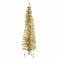 National Tree Company Pre-Lit Artificial Christmas Tree, Champagne Gold Tinsel, White Lights,