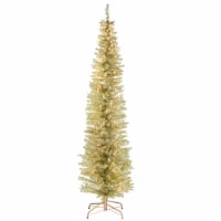 National Tree Company Pre-Lit Artificial Christmas Tree, Champagne Gold Tinsel, White Lights,