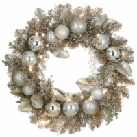 24 Pre-Lit Yuletide Glam Silver Decorated Wreath