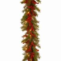 9' X 14 Decorative Collection Valley Pine Garland with Red Berries and 50 LEDs