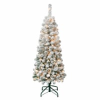 National Tree Company First Traditions Pre-Lit Acacia Flocked Tree Slim Christmas Tree, Clear