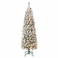 National Tree Company First Traditions Pre-Lit Acacia Flocked Tree Slim Christmas Tree, Clear